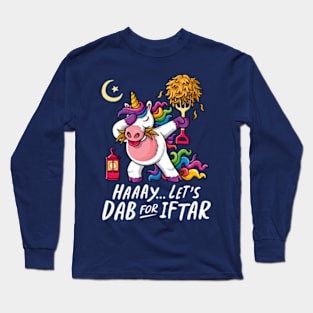 Ramadan Mubarak | Funny Iftar Party | Dabbing Unicorn Eating Hay Straws T-shirt Long Sleeve T-Shirt